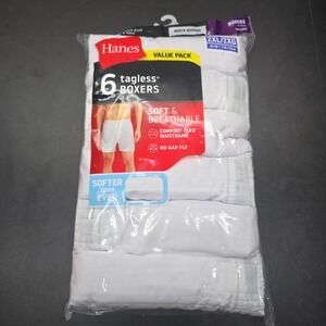 6-Pack HANES Men's 2XL Tagless Woven White Boxers Soft Breathable No Gap Fly